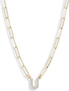 MESHMERISE Diamond Initial Charm Paper Clip Chain Necklace
