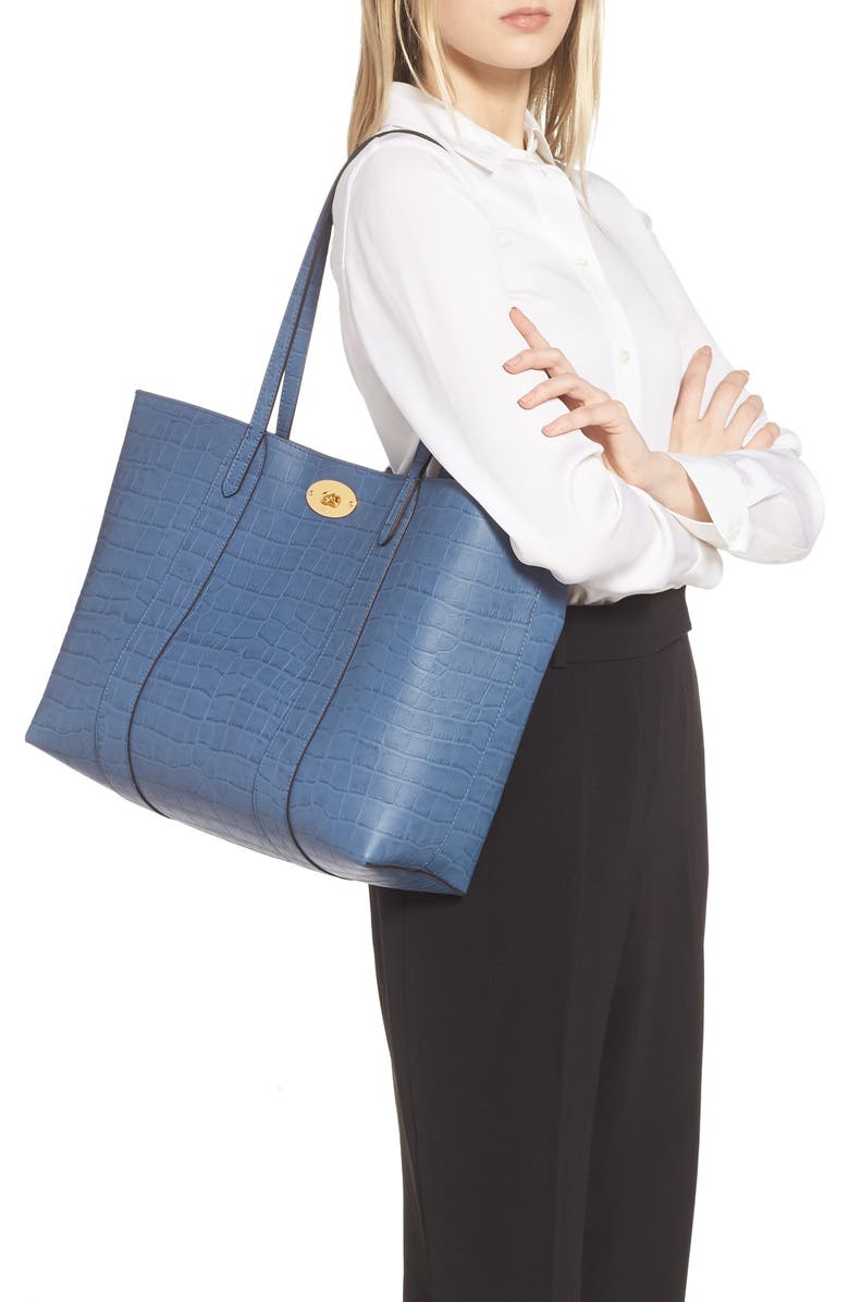 Mulberry Bayswater Matte Croc Embossed Leather Tote & Pouch, Alternate, color,