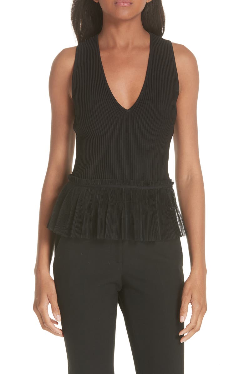 Simkhai Jonathan Simkhai Tulle Hem Ottoman Knit Tank, Main, color, Black