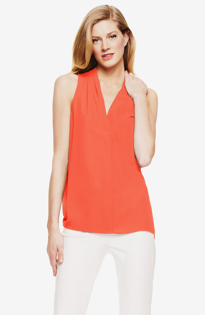 Vince Camuto Pleated V-Neck Sleeveless Crepe Blouse, Main, color, 
