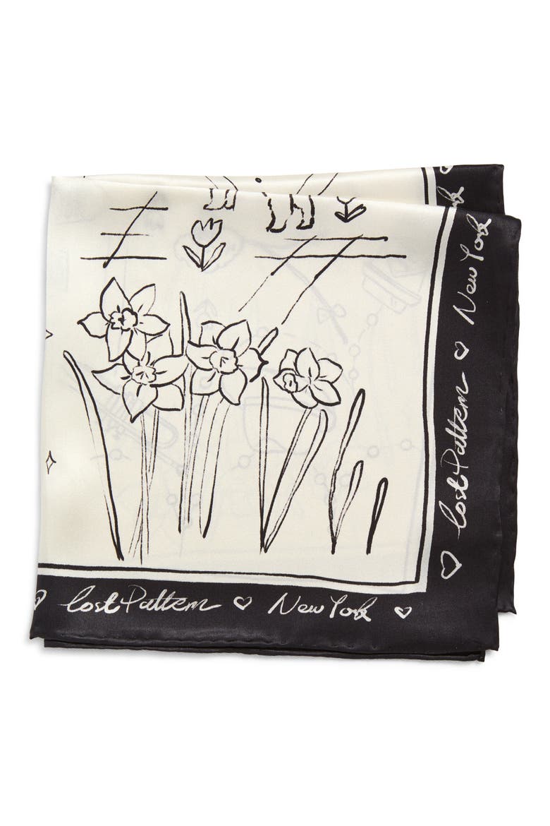 NYC in Sketches Silk Pocket Square, Main, color, WHITE