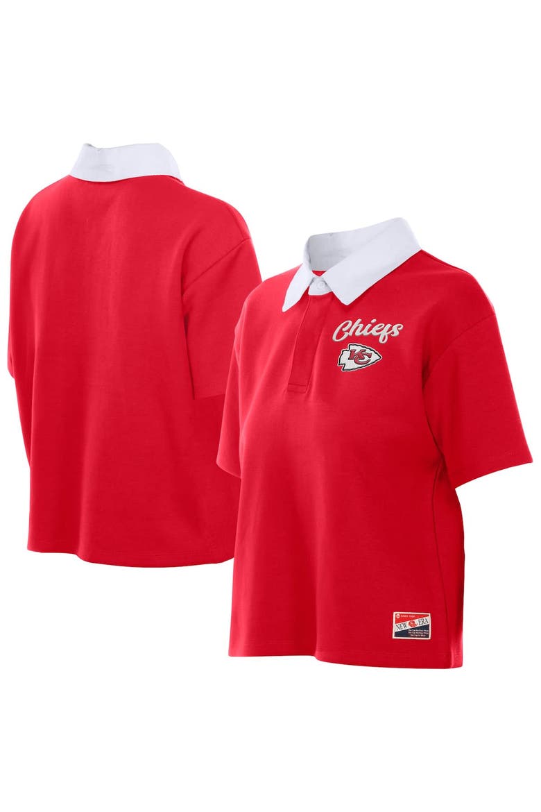 Women's New Era Red Kansas City Chiefs Throwback Boxy Cropped Polo, Main, color, Red
