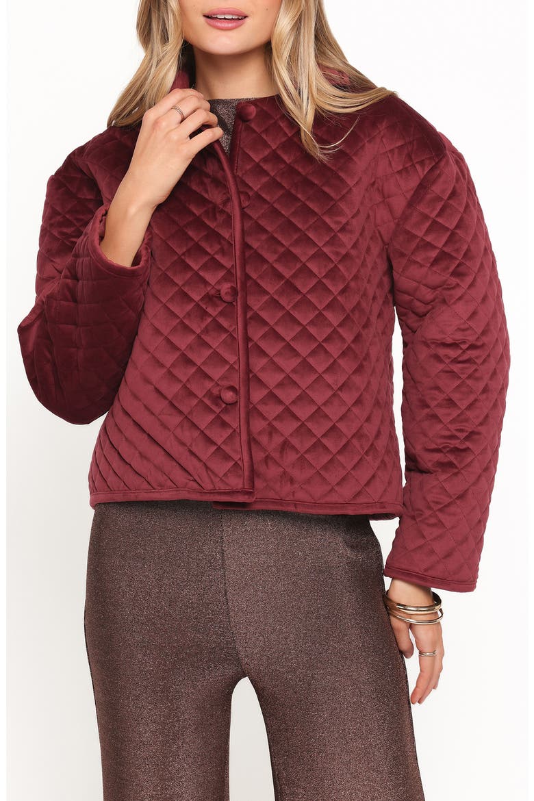 Roxanna Quilted Velvet Jacket, Main, color, WINE