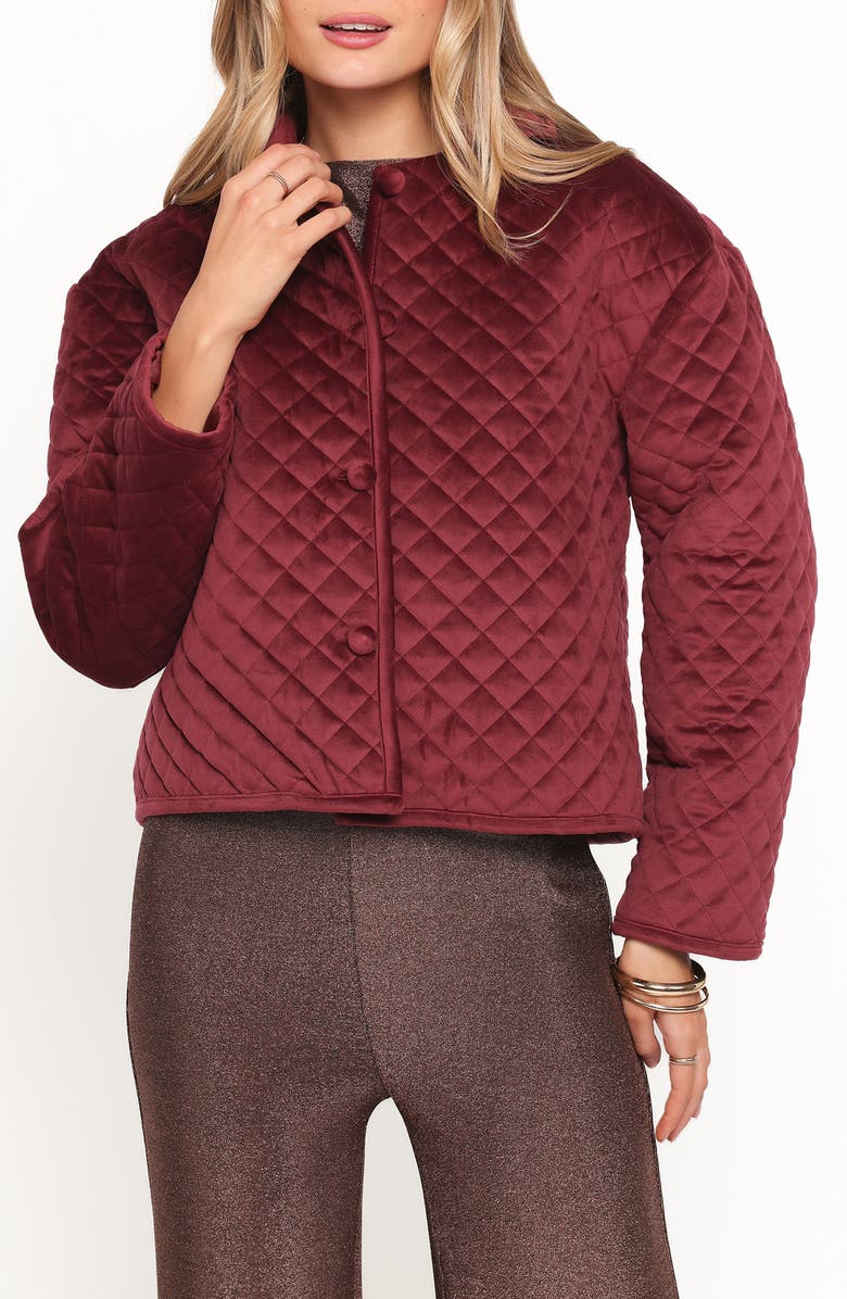 Petal & Pup Roxanna Quilted Velvet Jacket, Main, color, Wine