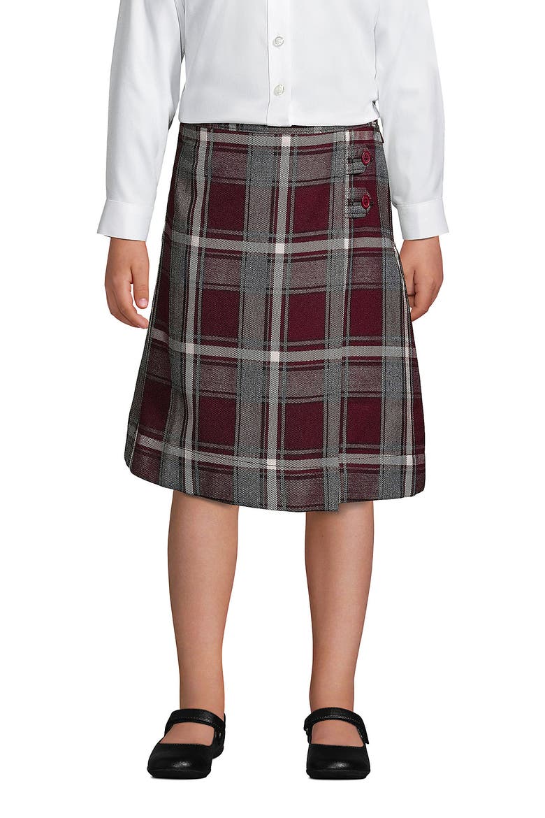 School Uniform Girls Slim Side Pleat Plaid Skort Above Knee, Main, color, Burgundy/Gray Plaid