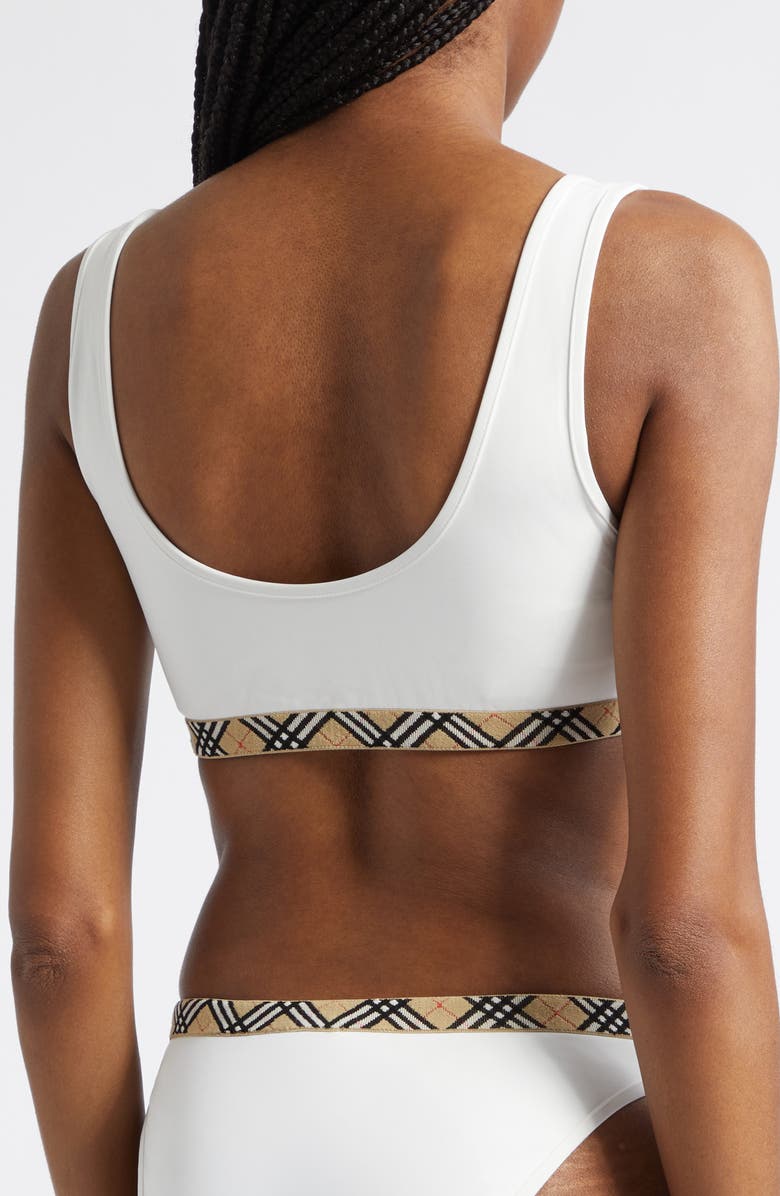 Burberry Samphire Check Trim Bikini Top, Alternate, color, Chalk
