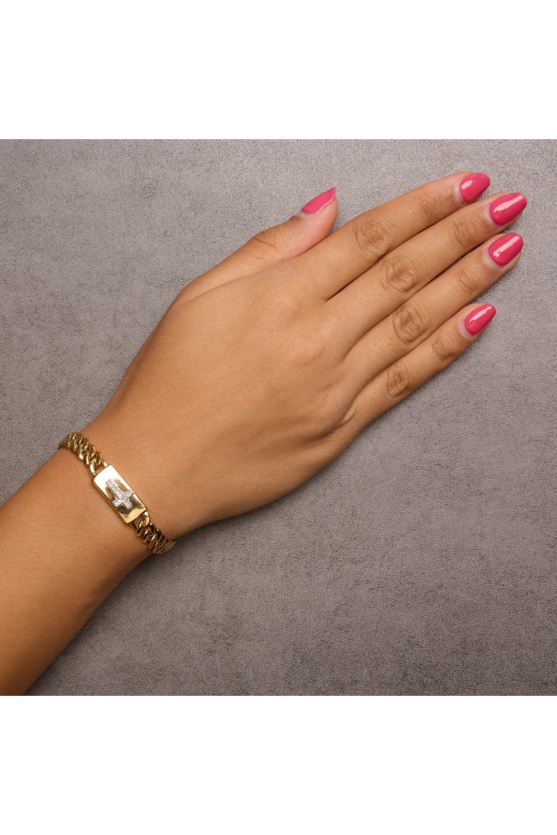 14K Yellow Gold Plated Silver Diamond Accent Inlaid Cross Cuban Link Bracelet, Alternate, color, Yellow Gold over Silver