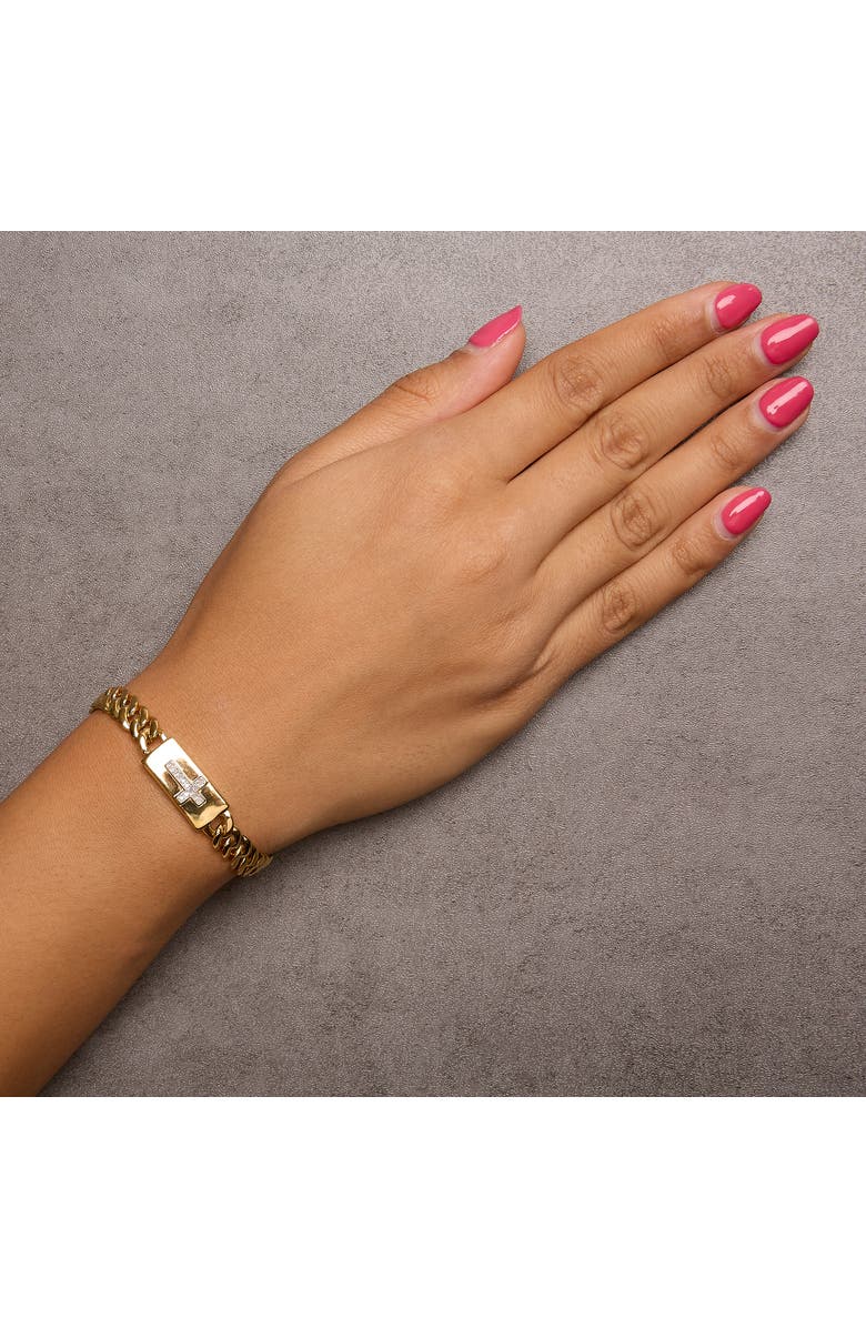 Haus of Brilliance 14K Yellow Gold Plated Silver Diamond Accent Inlaid Cross Cuban Link Bracelet, Alternate, color, Yellow Gold Over Silver