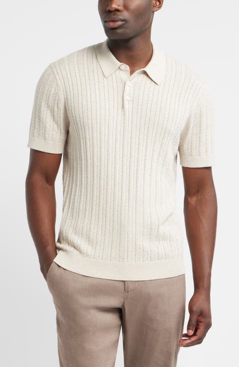 Cabled Cotton & Cashmere Polo Sweater