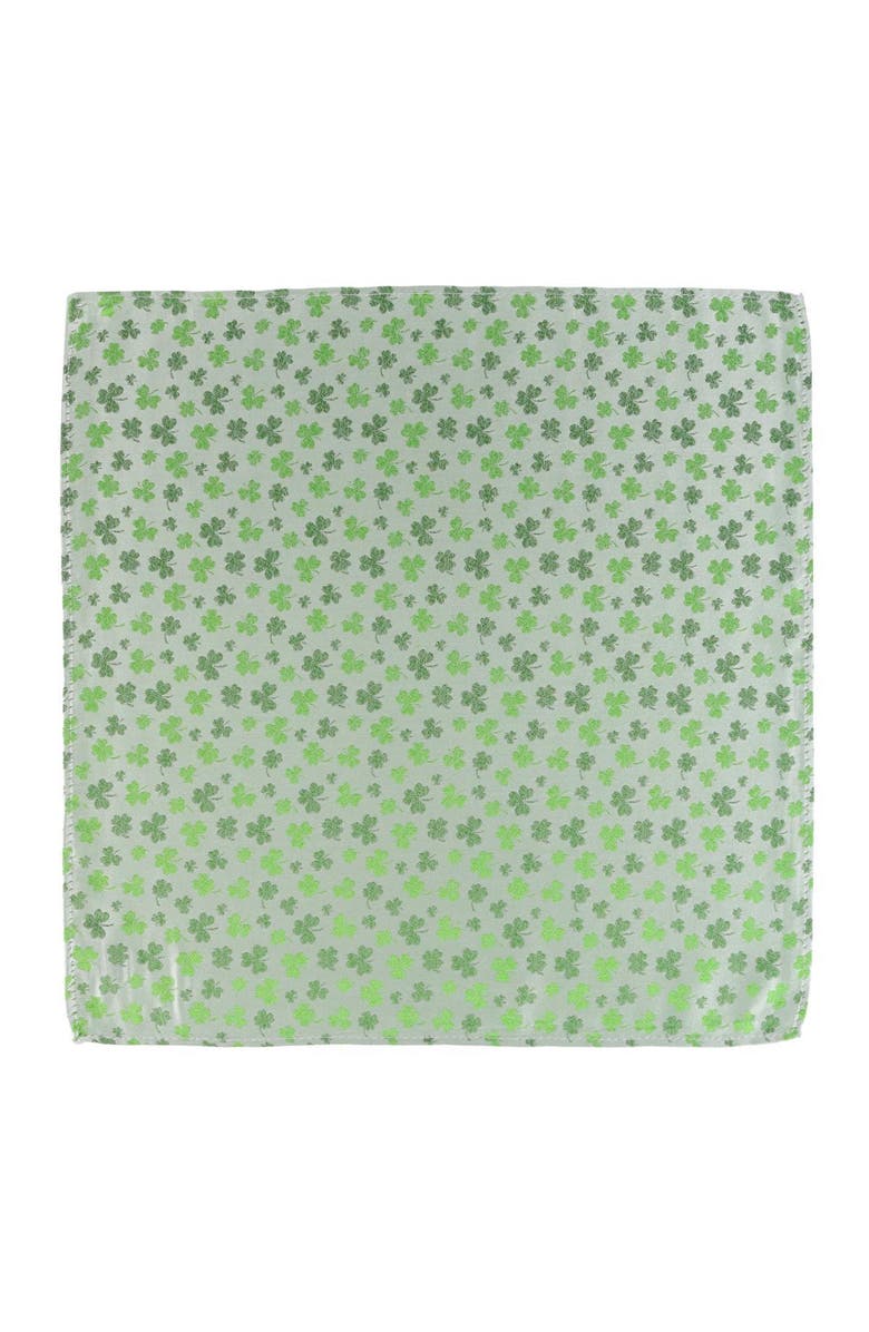 Trafalgar White Shamrock Novelty Silk 12x12 Pocket Square, Alternate, color, White