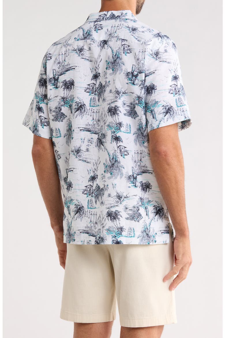 Beach Print Linen & Cotton Blend Camp Shirt, Alternate, color, BRIGHT WHITE