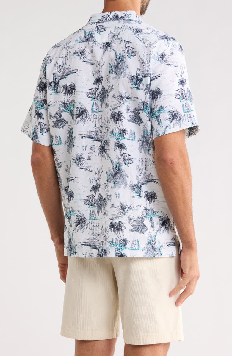 Original Penguin Beach Print Linen & Cotton Blend Camp Shirt, Alternate, color, Bright White
