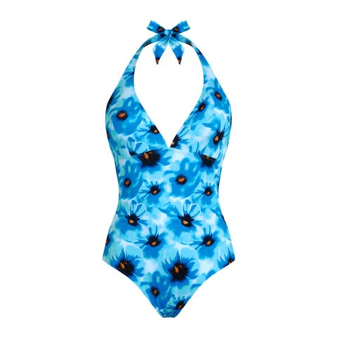 Women Halter One-piece swimsuit Poppies