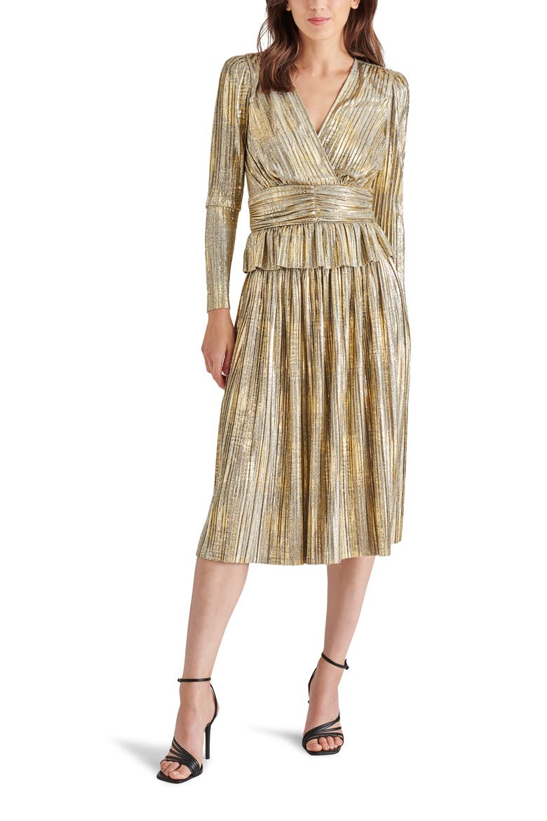 Azura Metallic Peplum Top, Alternate, color, GOLD