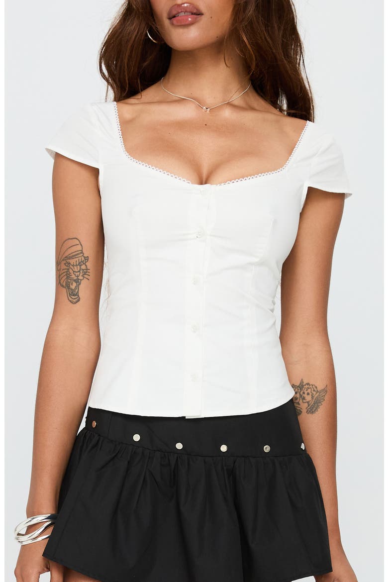 Transcendence Fitted Cotton Button-Up Top, Main, color, WHITE
