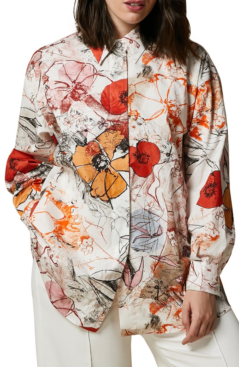 Marina Rinaldi Saggio Floral Button-Up Shirt, Main, color, 