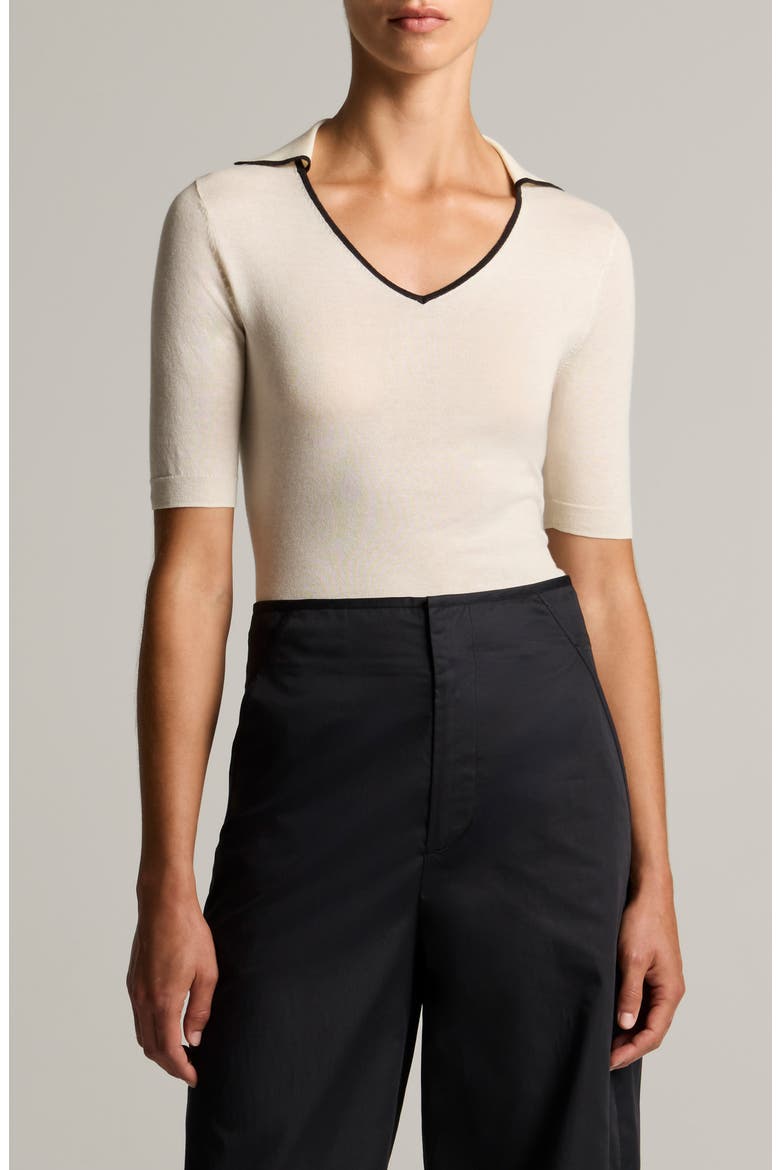 Tipped Cotton & Cashmere Polo, Main, color, OFF WHITE/ INK