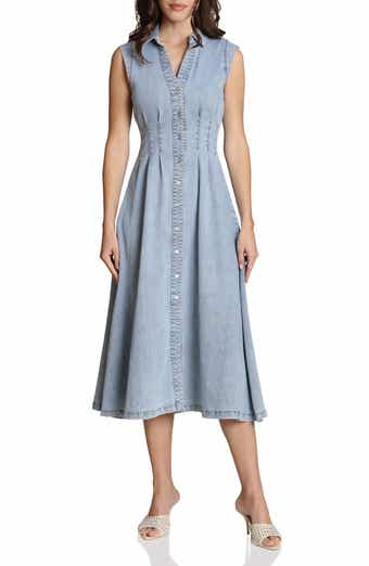 Avec Les Filles Pleated Denim Midi Dress