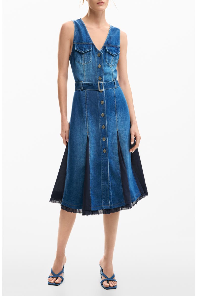 Sleeveless Denim Dress, Main, color, MEDIUM BLUE