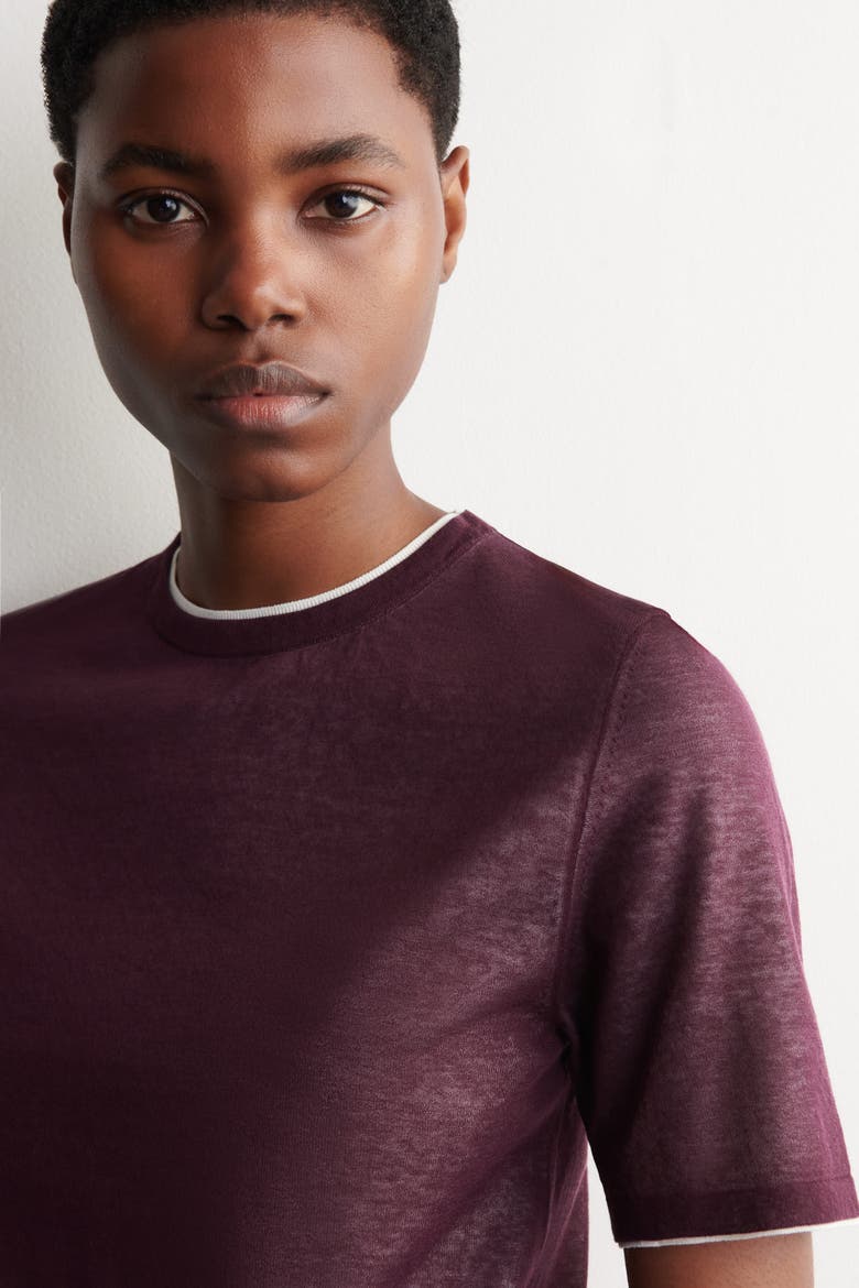 Layered Knitted T-Shirt, Alternate, color, BURGUNDY / WHITE
