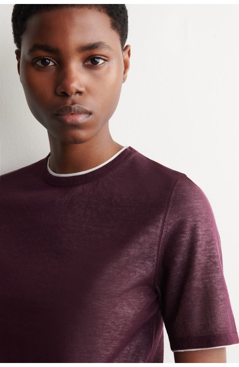COS Layered Knitted T-Shirt, Alternate, color, Burgundy / White