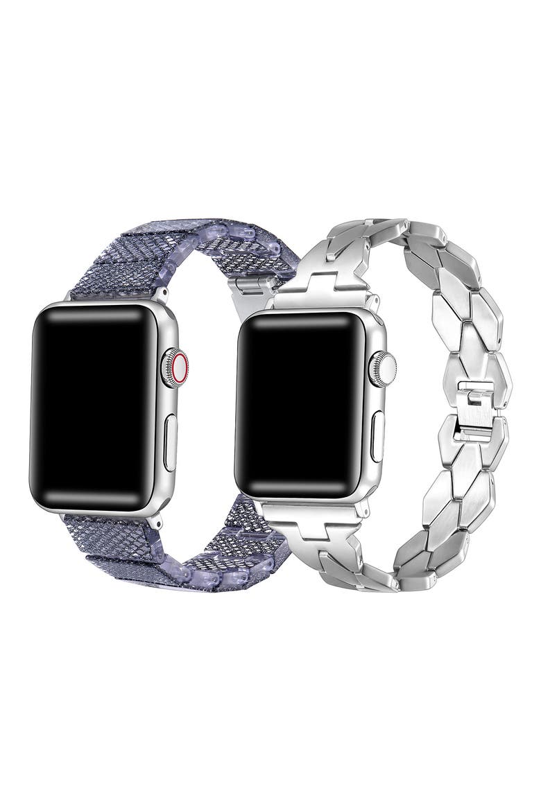 Ava Set of 2 Resin & Stainless Steel Watchbands, Main, color, SILVER