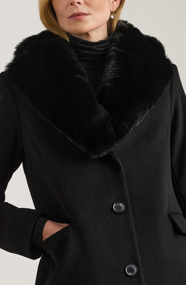 Lauren Ralph Lauren Faux Fur Trim Reefer Jacket, Alternate, color, Black