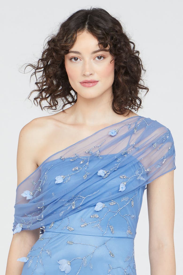 Meredith Floral Dress, Alternate, color, Cornflower Blue