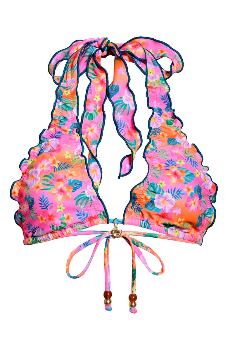 Kulani Kinis Lettuce Trim Halter Bikini Top, Alternate, color, Summer Glow