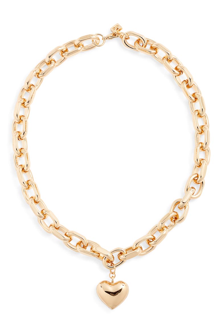 Puffy Heart Pendant Chain Necklace, Main, color, GOLD