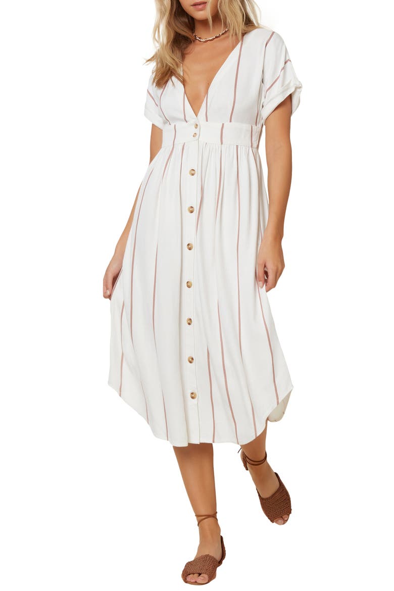 Reid Stripe Midi Dress, Main, color, BRIGHT WHITE