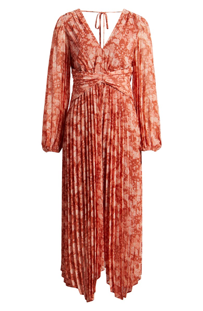 Chelsea28 Pleated Long Sleeve Chiffon Dress, Alternate, color, Rust- Pink Wind Floral