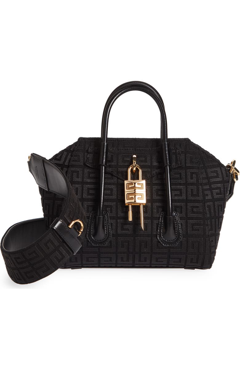 Givenchy Mini Antigona Lock Embroidered Canvas Satchel, Main, color,