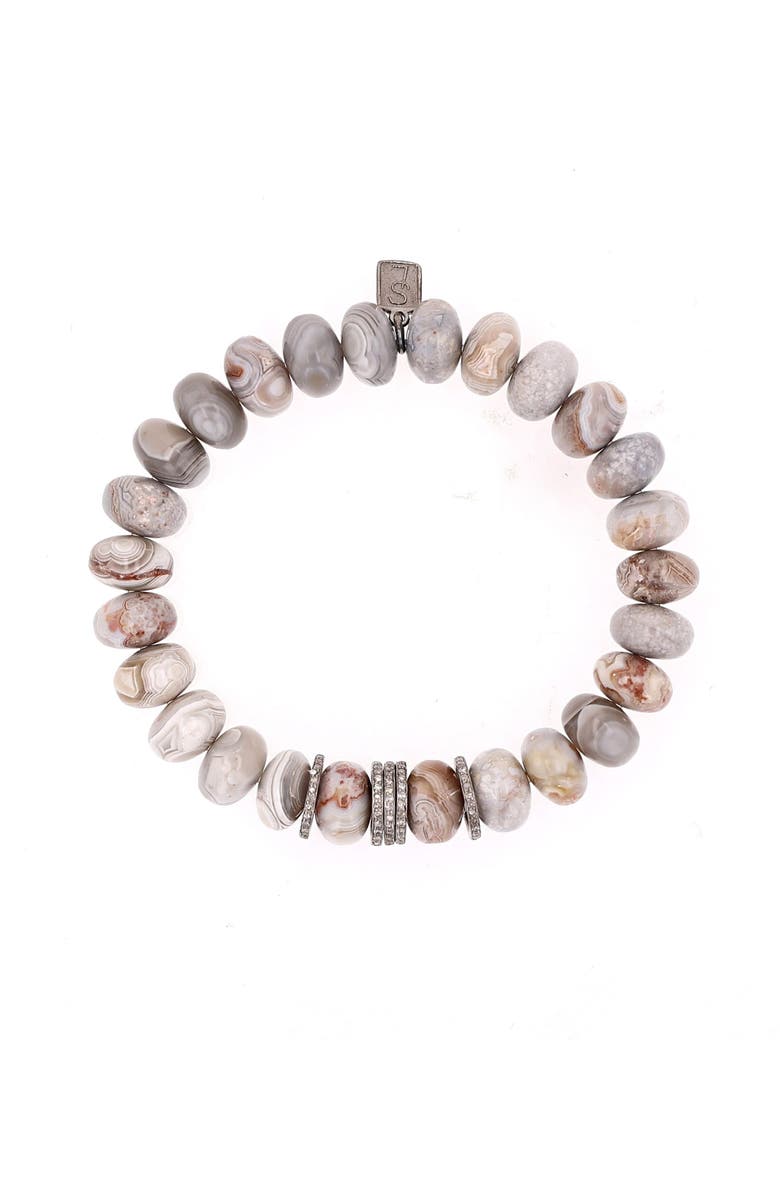 Sheryl Lowe Cream Agate 10MM Bead Bracelet With 5 Diamond Rondelles, Alternate, color, 