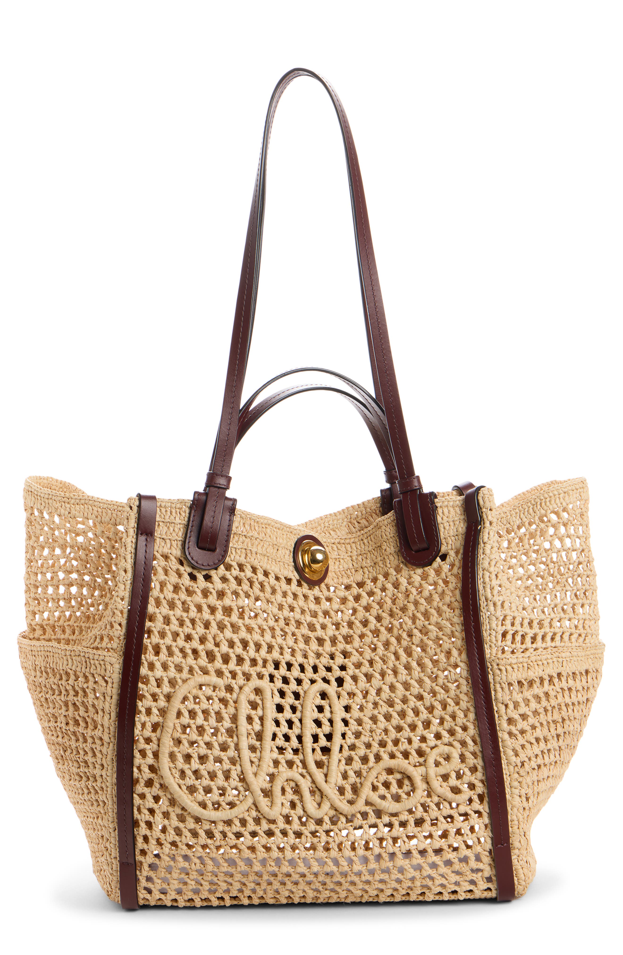 Chloé Summer Banana Raffia Tote, Main, color, Hot Sand