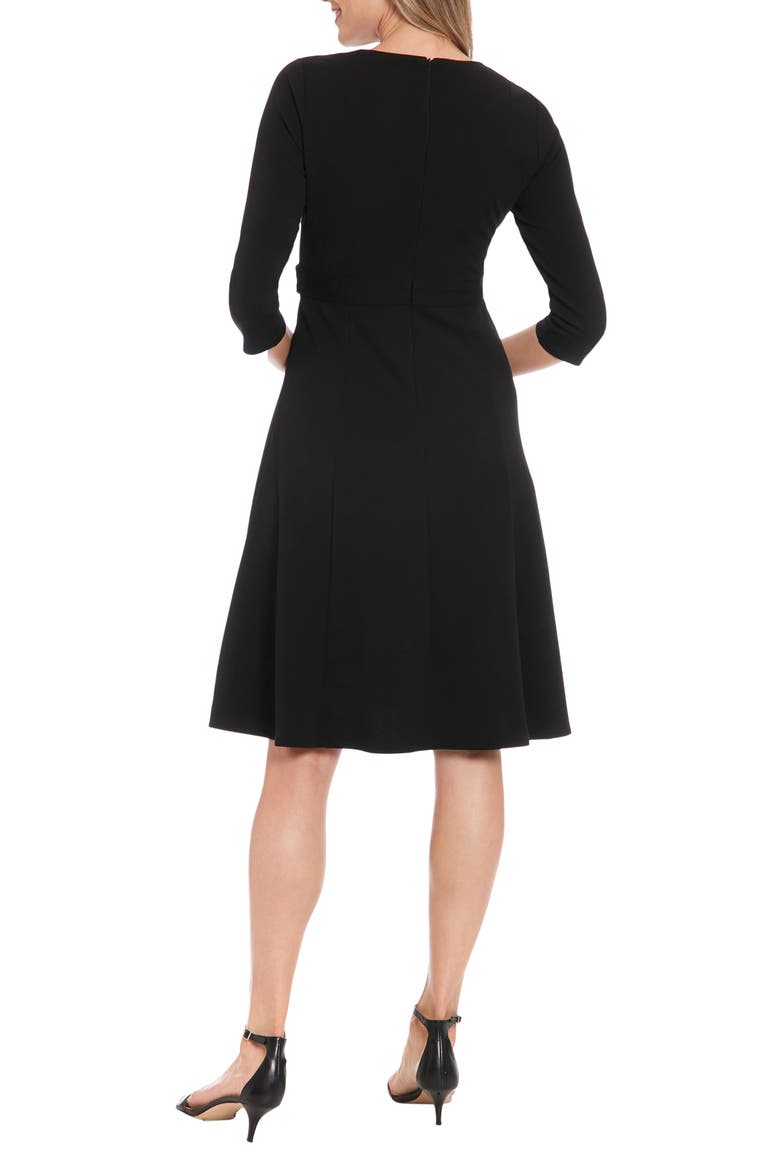 Three-Quarter Sleeve Scuba Crepe Midi Dress, Alternate, color, BLACK