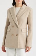 Donna Karan New York Herringbone Wool Double Breasted Coat
