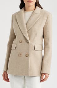 Donna Karan New York Herringbone Wool Double Breasted Coat