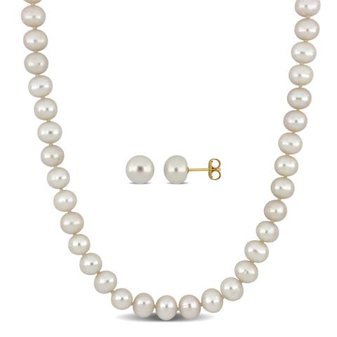 2-Piece Set Cultured Pearl Necklace & Earrings 10K