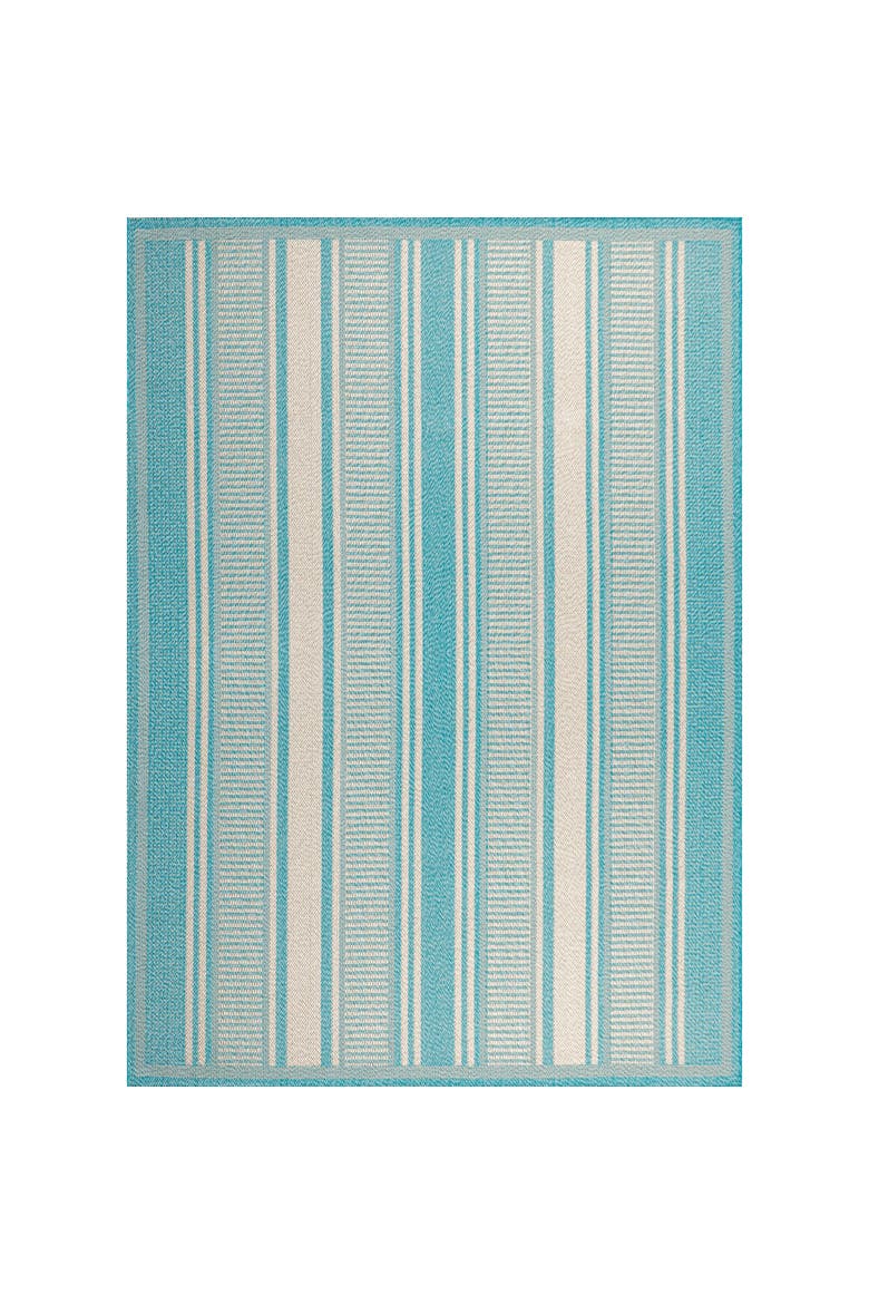 Haynes Modern Double Stripe Indoor/Outdoor Area Rug, Main, color, Aqua/Beige