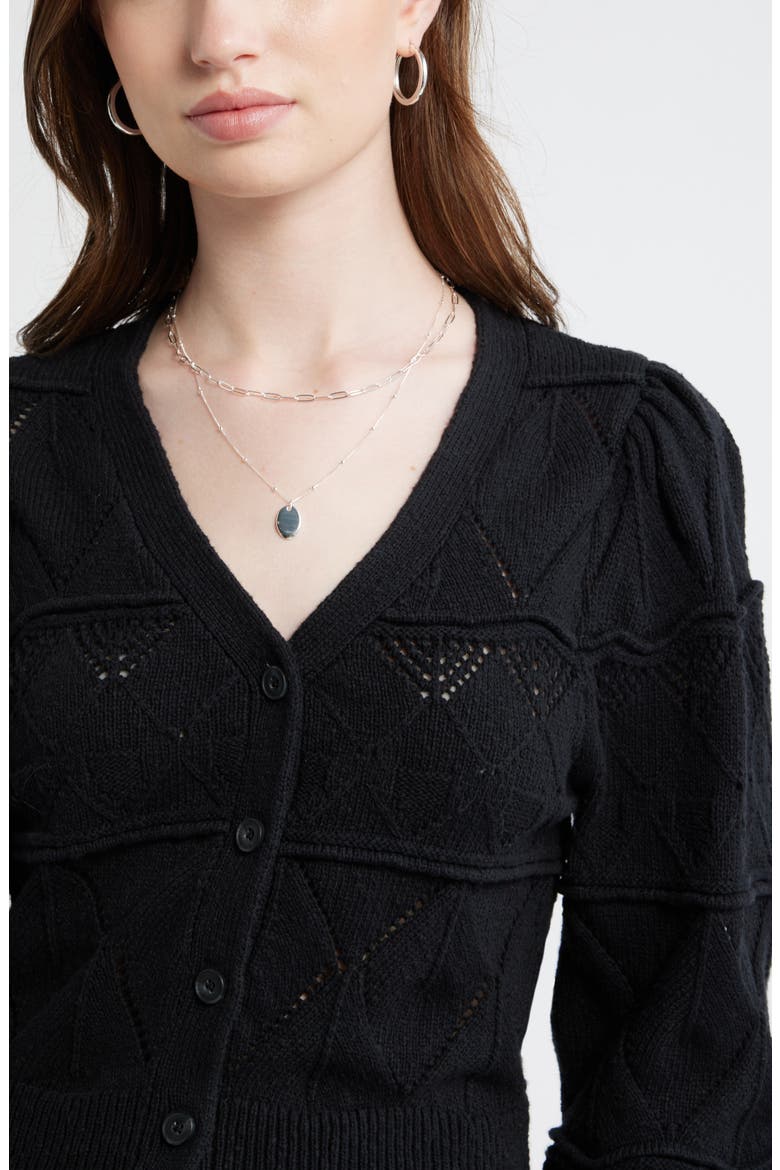 Pointelle Knit Button Front Cotton Cardigan, Alternate, color, BLACK