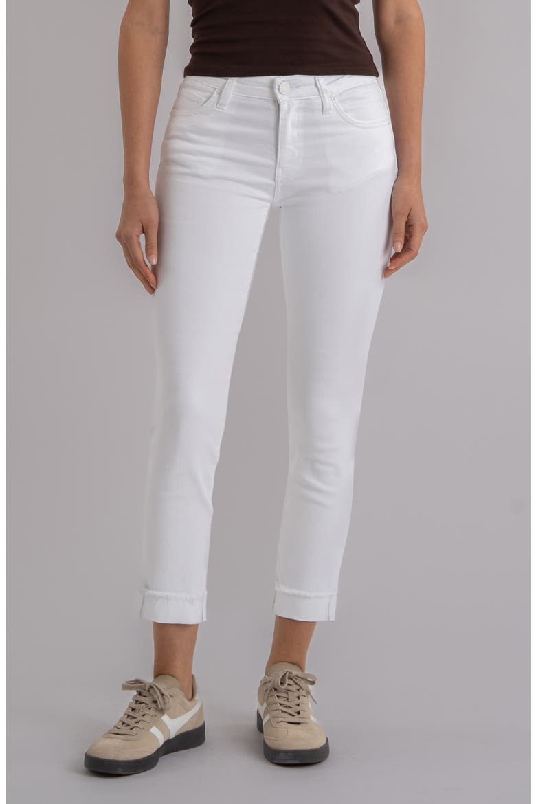 Amy Frayed Mid Rise Crop Slim Straight Leg Jeans, Main, color, OPTIC WHITE