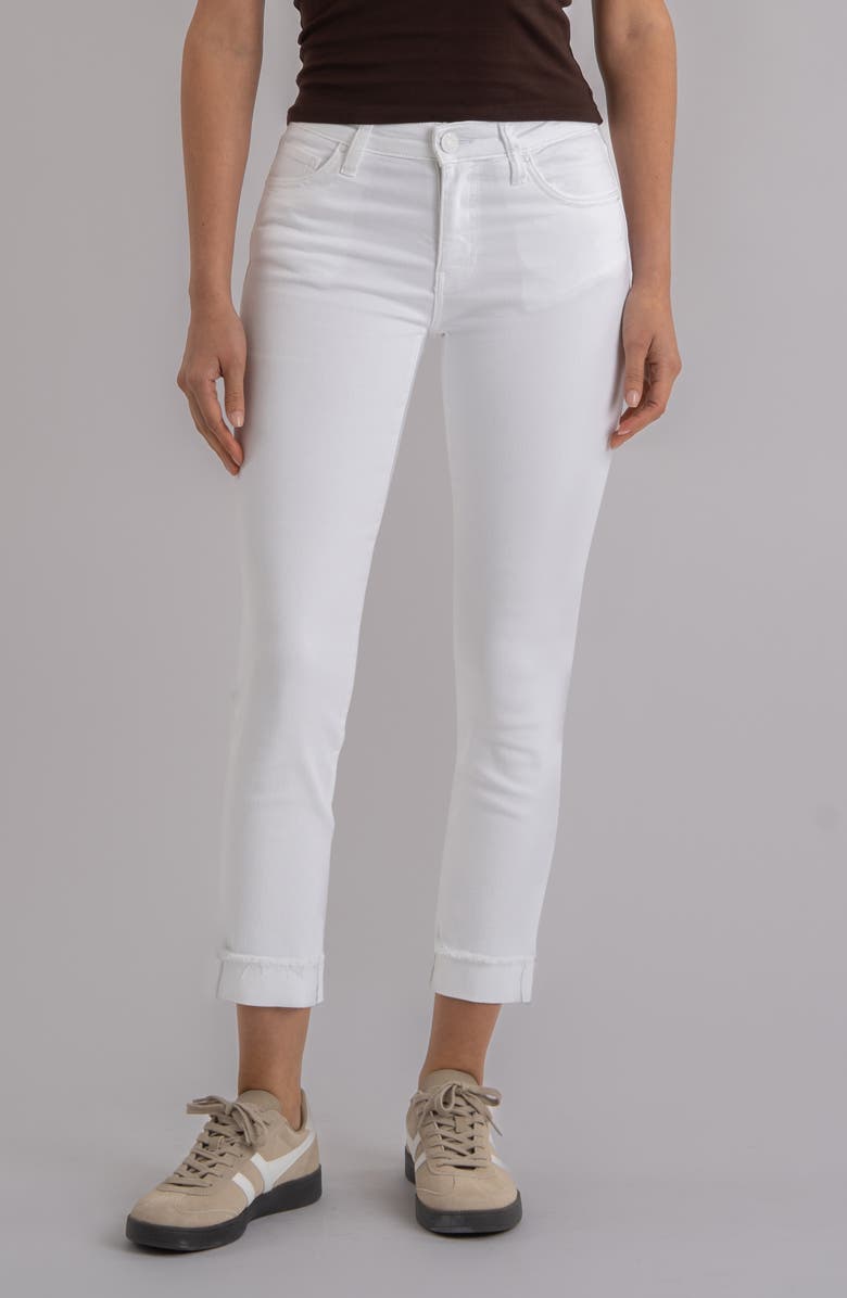 KUT from the Kloth Amy Frayed Mid Rise Crop Slim Straight Leg Jeans, Main, color, Optic White