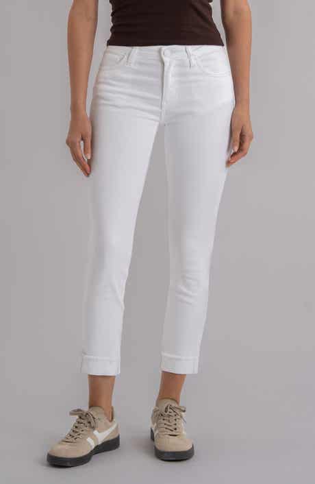 Amy Frayed Mid Rise Crop Slim Straight Leg Jeans