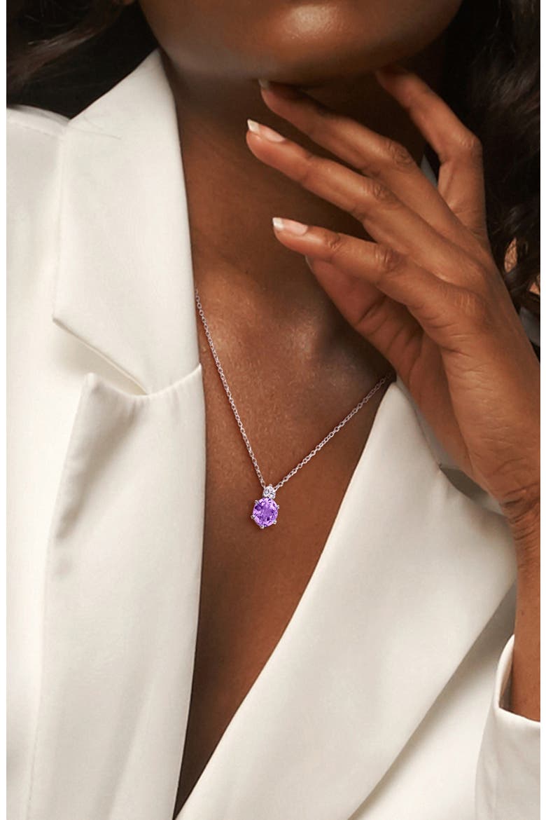 Pink Amethyst & Lab Created White Sapphire Pendant Necklace, Alternate, color, PURPLE