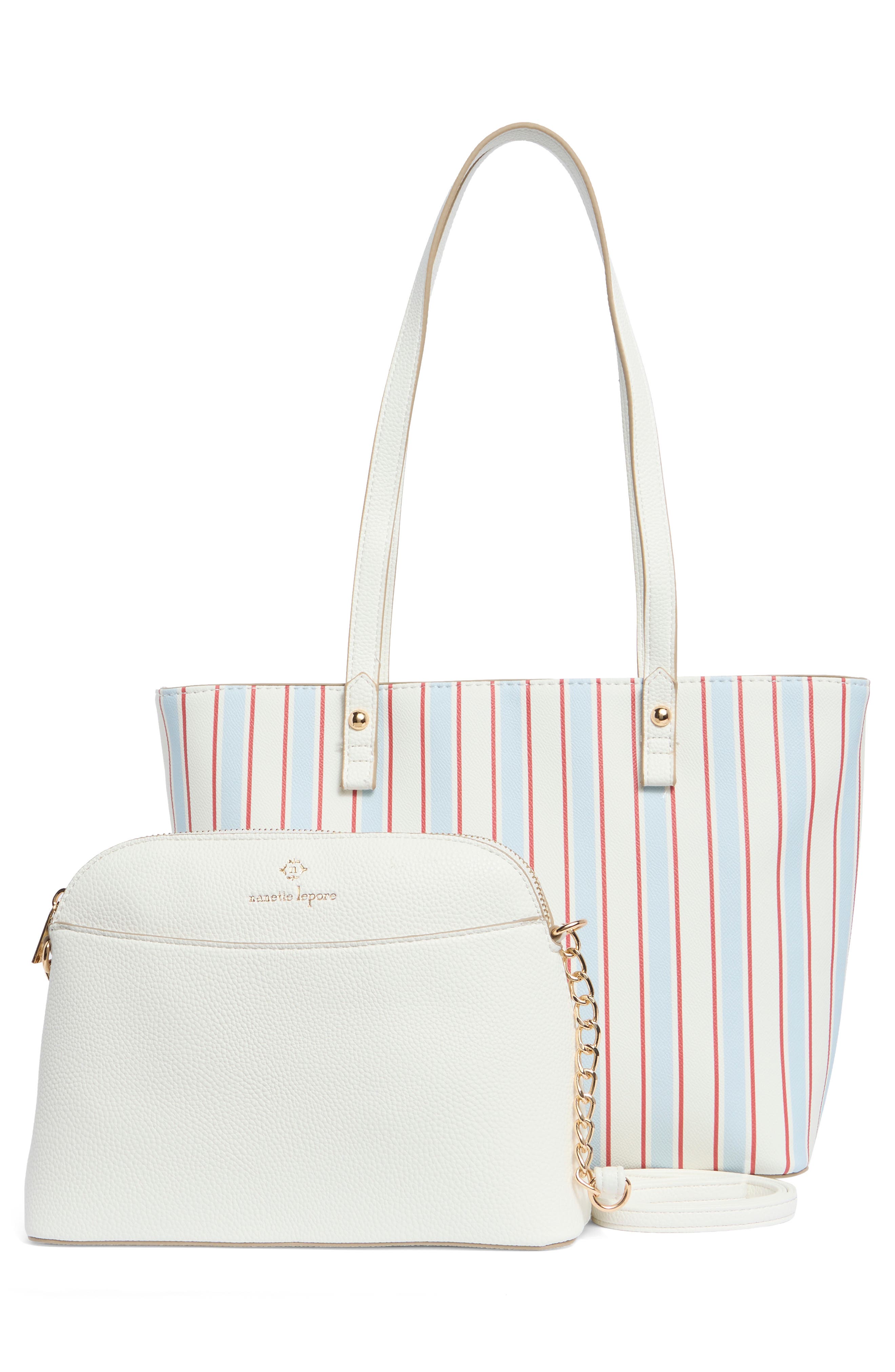 Faux Leather Tote with Removable Pouch, Alternate, color, LIBERTY STRIPE / CHALK
