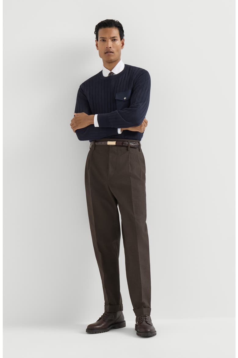 Virgin wool diagonal trousers with double pleats, Alternate, color, Rust Brown