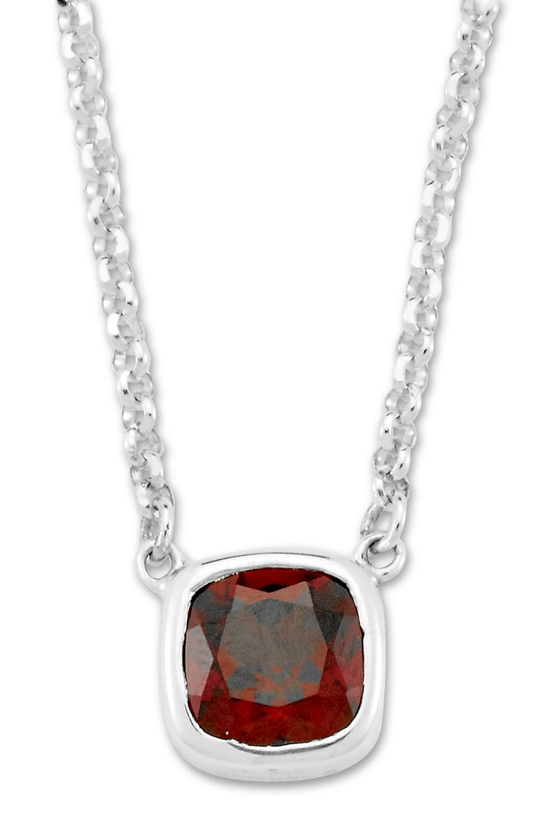 Cushion Cut Garnet Solitaire Pendant Necklace, Main, color, RED