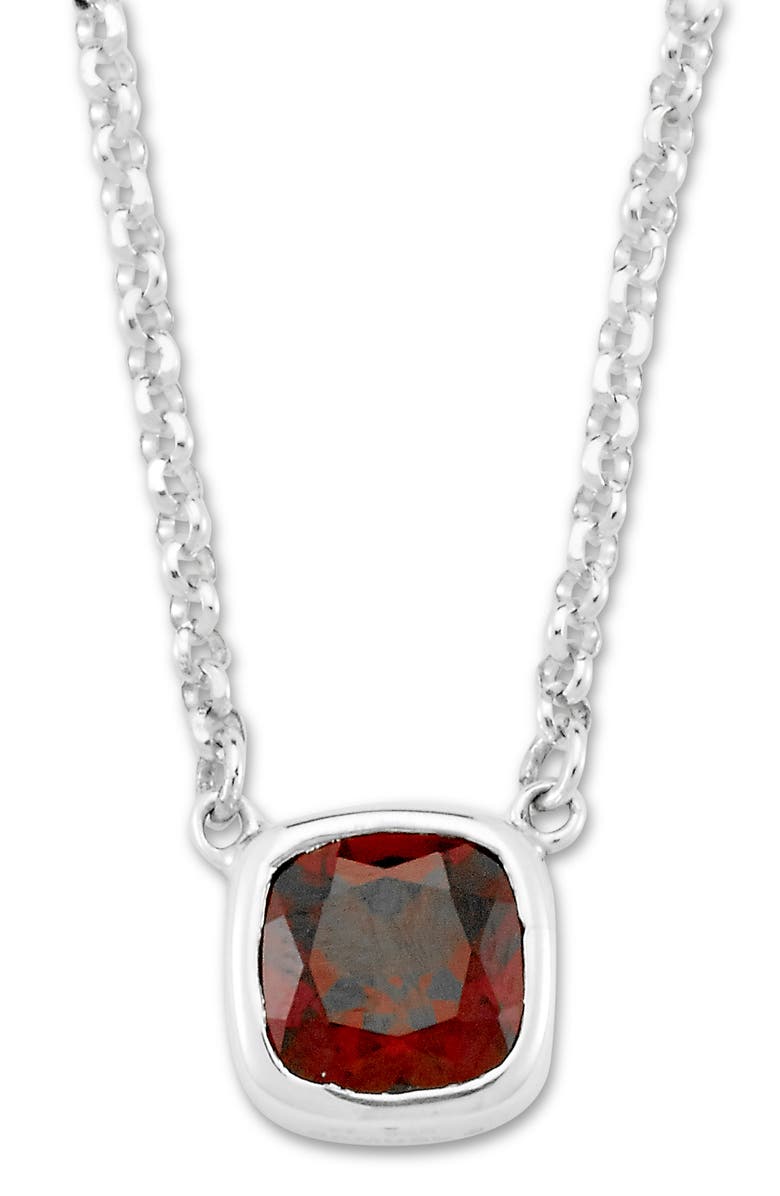 SAMUEL B. Cushion Cut Garnet Solitaire Pendant Necklace, Main, color, Red