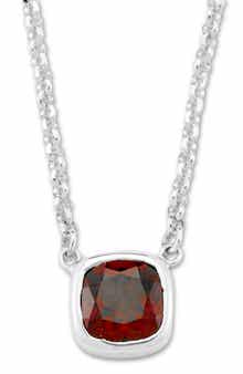 SAMUEL B. Cushion Cut Garnet Solitaire Pendant Necklace